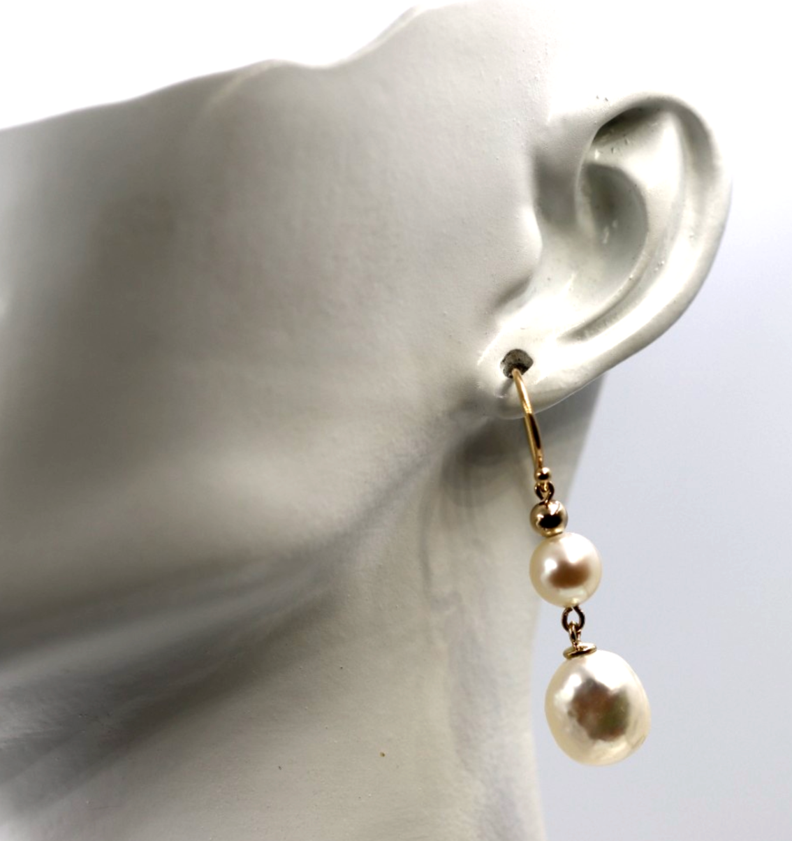 Genuine 9ct 9k 375 Yellow Gold Freshwater Cultured Pearl Baroque Pearl Earrings