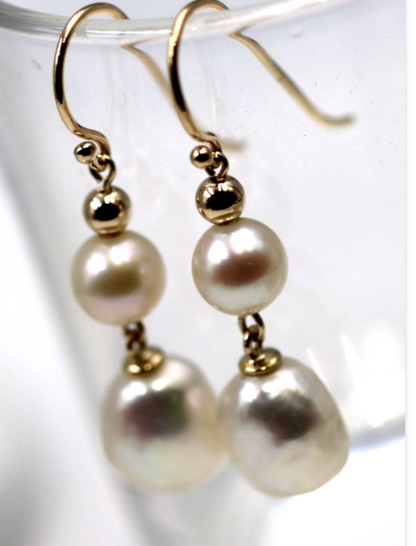 Genuine 9ct 9k 375 Yellow Gold Freshwater Cultured Pearl Baroque Pearl Earrings