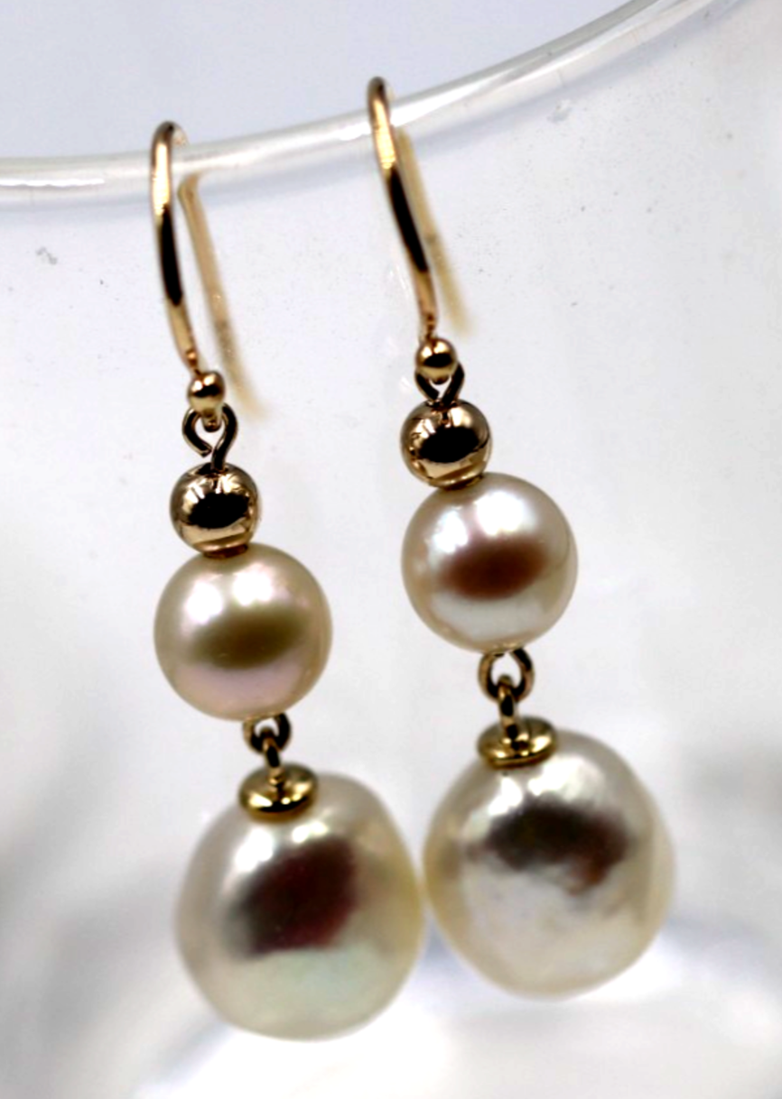 Genuine 9ct 9k 375 Yellow Gold Freshwater Cultured Pearl Baroque Pearl Earrings