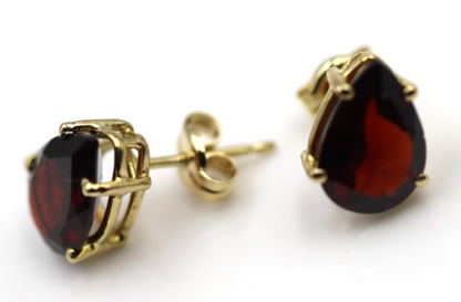 Genuine 9k 9ct Yellow Gold Natural Garnet Teardrop Pear Studs Earrings 8mm x 10mm