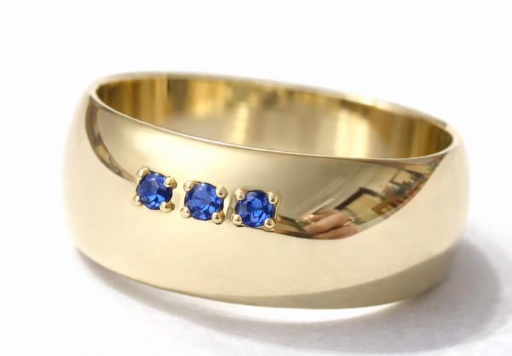 Kaedesigns Genuine 12mm 9ct Yellow, Rose or White Gold Full Solid Wide Band Ring  - Set with Natural Blue Sapphires
