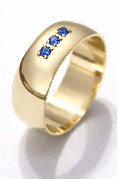 Kaedesigns Genuine 12mm 9ct Yellow, Rose or White Gold Full Solid Wide Band Ring  - Set with Natural Blue Sapphires