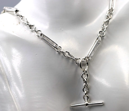 Heavy Genuine Sterling Silver Antique Oval Belcher Link FOB Chain Necklace