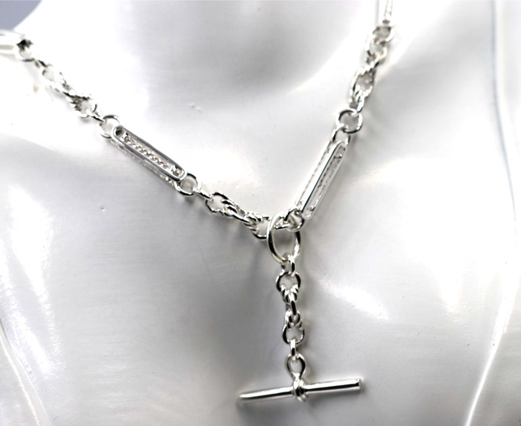 Heavy Genuine Sterling Silver Antique Oval Belcher Link FOB Chain Necklace