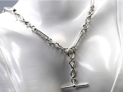 Heavy Genuine Sterling Silver Antique Oval Belcher Link FOB Chain Necklace