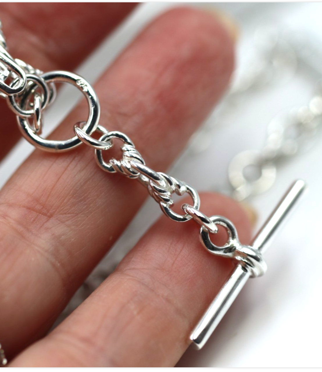 Heavy Genuine Sterling Silver Antique Oval Belcher Link FOB Chain Necklace