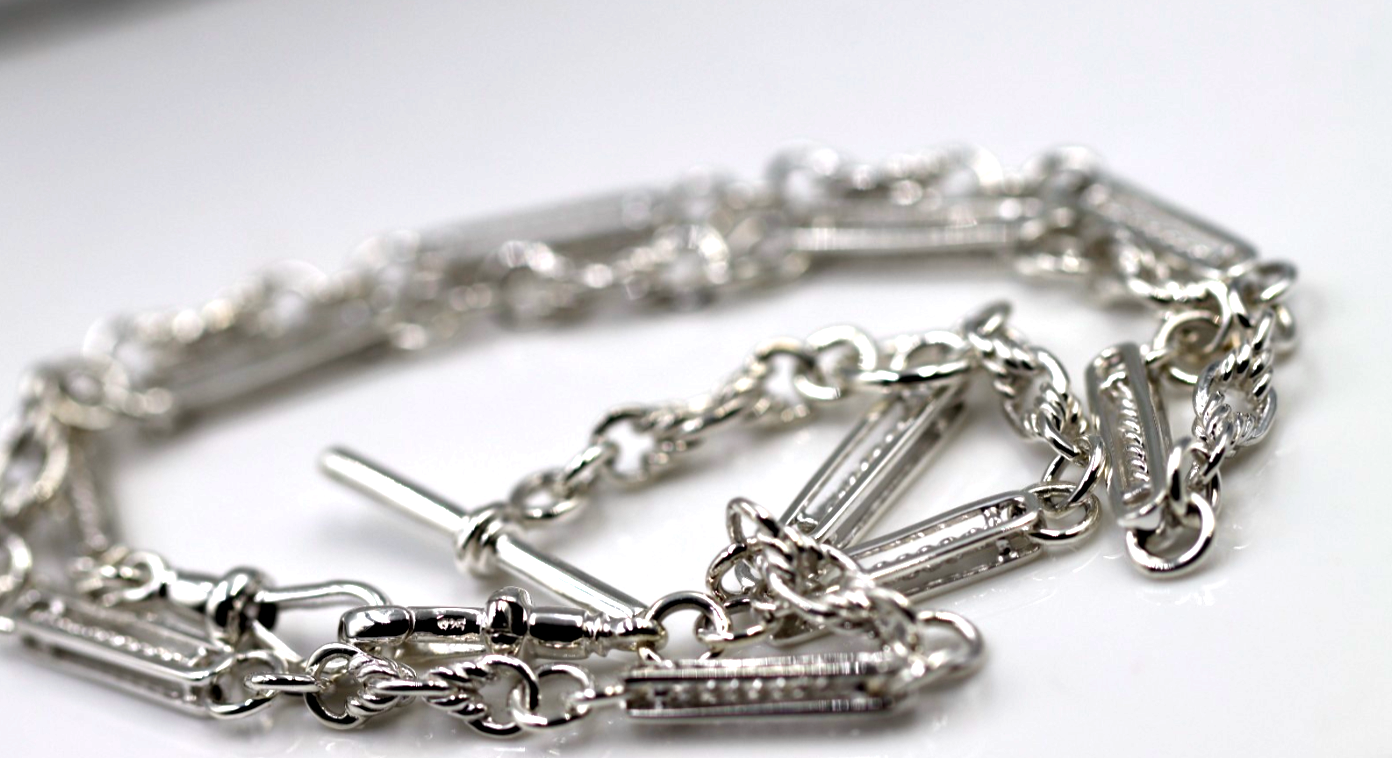 Heavy Genuine Sterling Silver Antique Oval Belcher Link FOB Chain Necklace