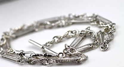 Heavy Genuine Sterling Silver Antique Oval Belcher Link FOB Chain Necklace