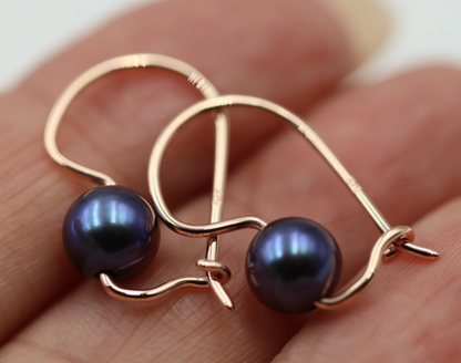 Kaedesigns New 9ct Yellow, Rose or White Gold 7mm Black Pearl Hook Earrings