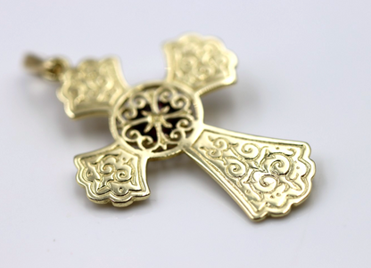 Genuine Solid 14ct 14k 585 Yellow Gold Byzantine Cross Pendant