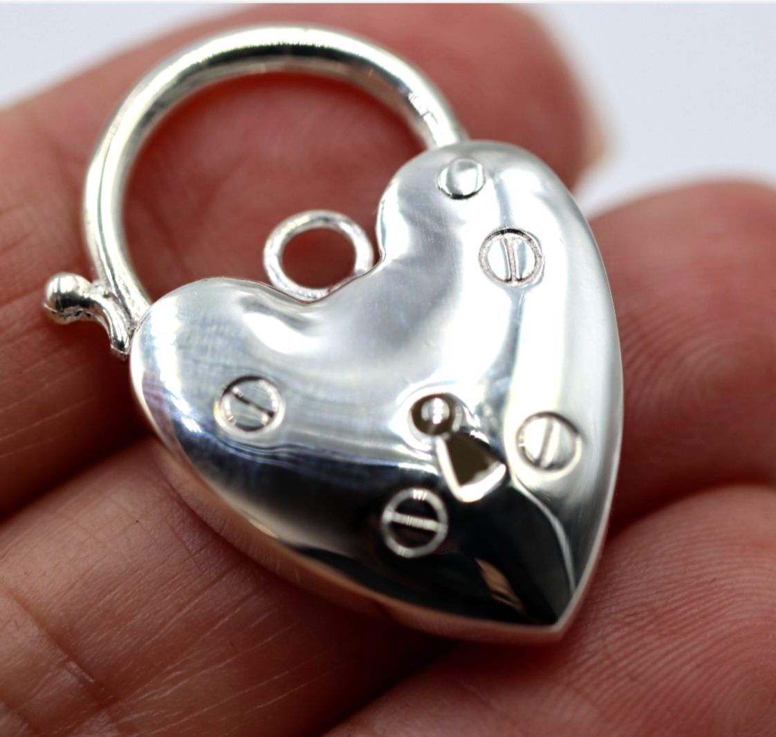 Sterling Silver 925 Bubble Heart Large 20mm Plain Polished Heart Padlock