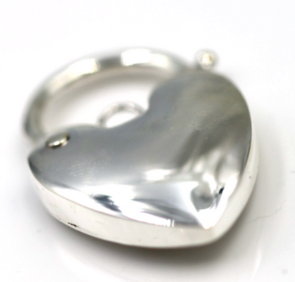 Sterling Silver 925 Bubble Heart Large 20mm Plain Polished Heart Padlock