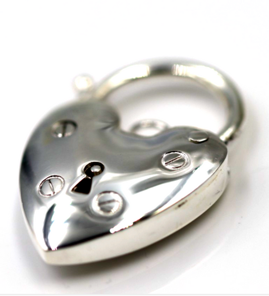 Sterling Silver 925 Bubble Heart Large 20mm Plain Polished Heart Padlock