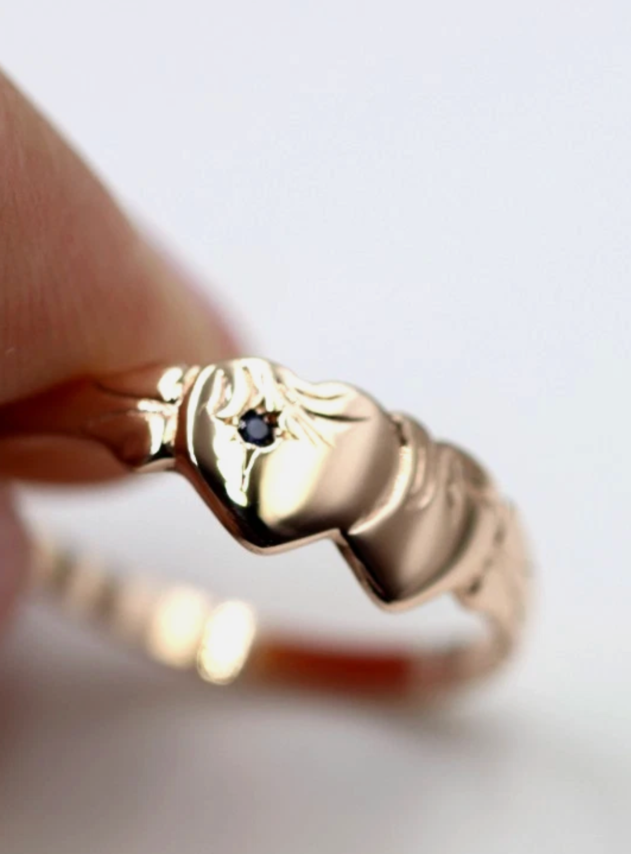 Genuine 9k 9ct 375 Yellow, Rose & White Gold Aust Blue Sapphire Double Heart Signet Ring - Choose your size
