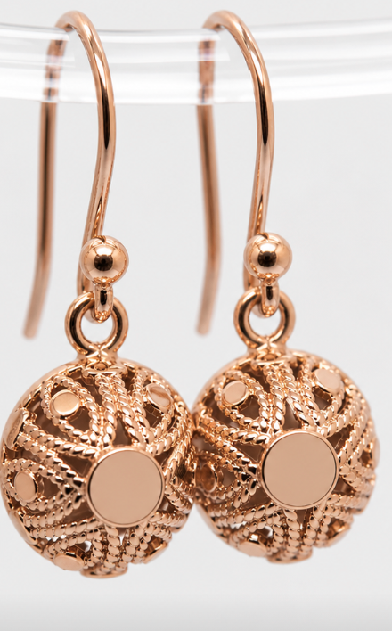 Kaedesigns New 9ct Yellow, Rose or White Gold 10mm Half Ball Hook Filigree Earrings