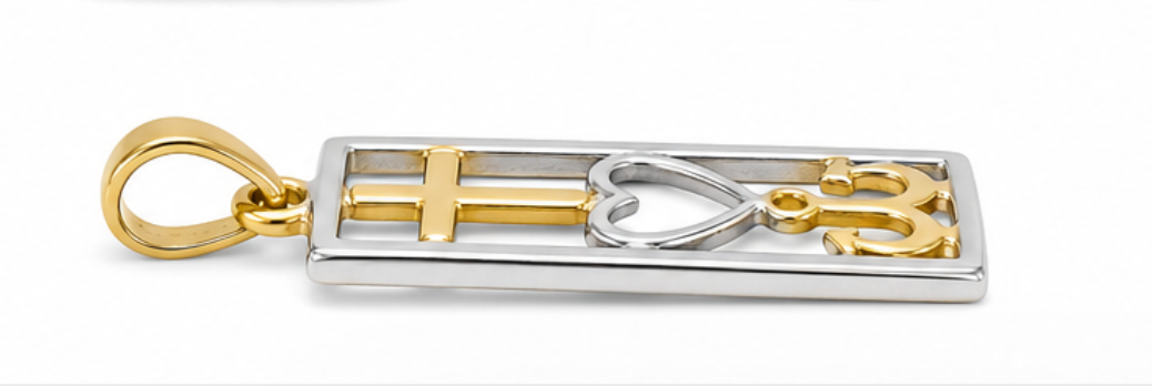 Genuine 9ct 9k Yellow, White Gold Two-Tone Gold Faith Hope Love Pendant