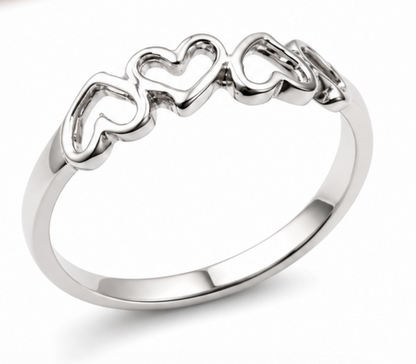 Solid 9ct 9kt 375 Yellow, Rose or White Gold Open Four Heart Signet Ring - Choose your size