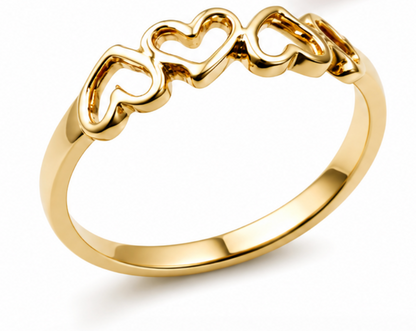 Solid 9ct 9kt 375 Yellow, Rose or White Gold Open Four Heart Signet Ring - Choose your size