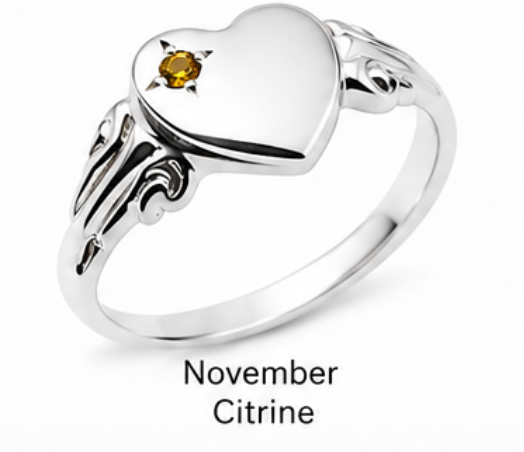Genuine Sterling Silver 925 Heart Signet Ring Choose Your Size And Gemstone