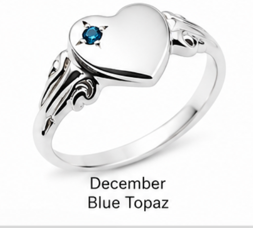 Genuine Sterling Silver 925 Heart Signet Ring Choose Your Size And Gemstone