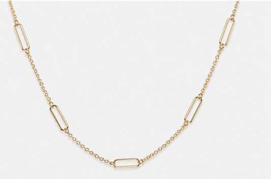 Genuine 9ct 9K 375 Yellow Gold Paperclip Bar Station Link Chain 45cm 2.24g