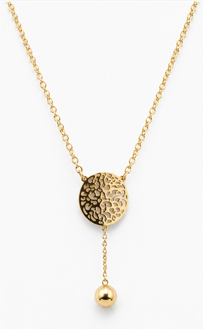 Genuine 9ct 9k 375 Yellow Gold Belcher Cable Chain Necklace 42cm + Filigree Disc Ball