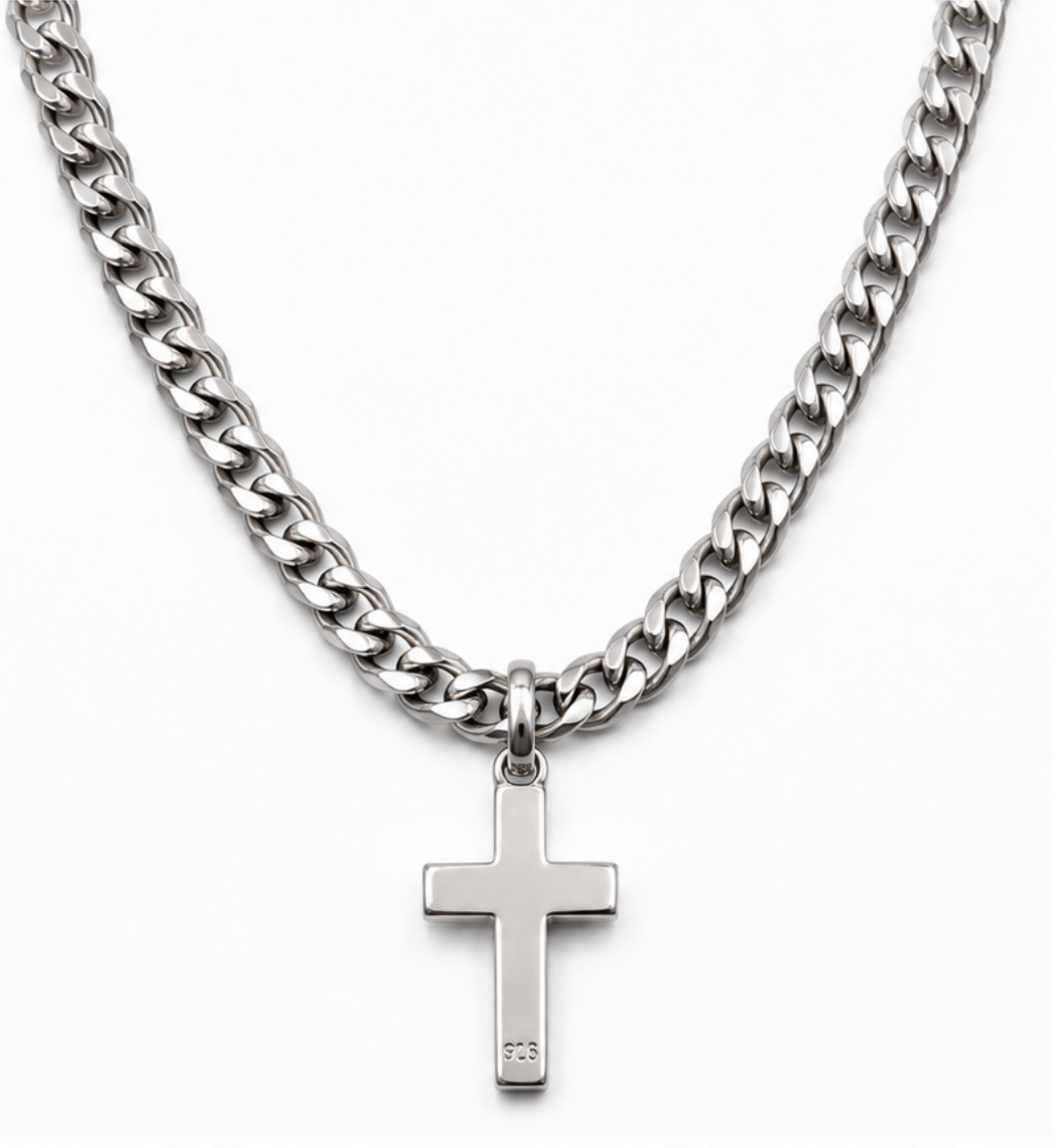 Kaedesigns Full Solid New Sterling Silver 925 Plain Cross Pendant & 60cm Chain