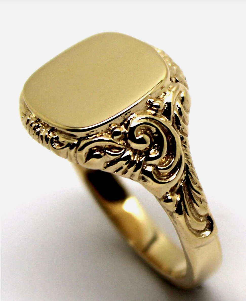 Kaedesigns Solid Genuine 9ct 9kt 375 Yellow Gold Square Engraved Signet Ring 335 - Choose your ring size Q to Z