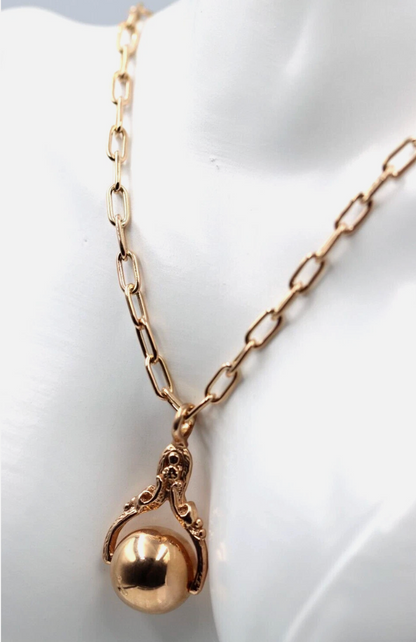 Genuine 9ct 9k Rose Gold 375 Handmade Paper Clip + Spinner Ball Pendant 45cm Necklace