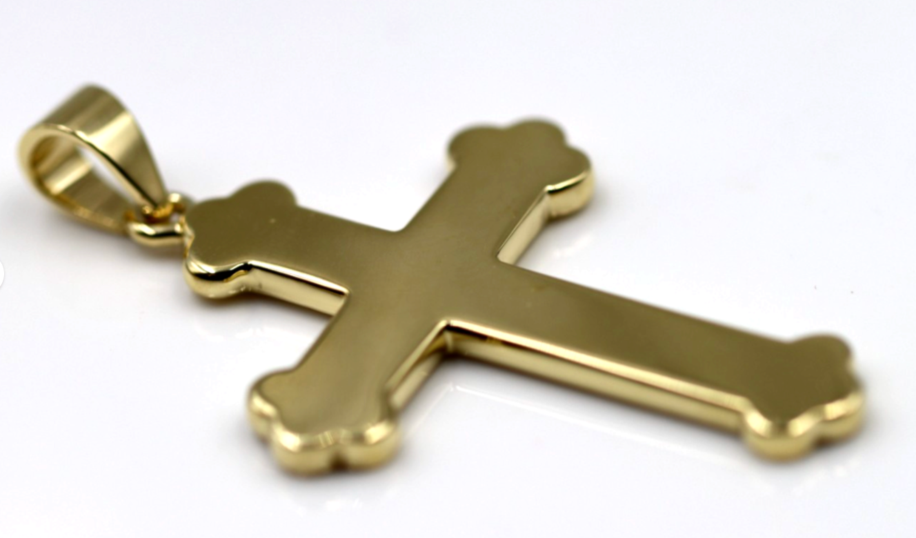 Genuine Full Solid 18ct 18kt 750 Yellow, Rose or White Gold Plain Byzantine Cross Pendant 21g