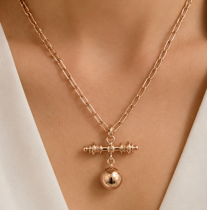 Genuine Solid 9ct 9k 375 Yellow, Rose or White Gold 16mm Ball Pendant with T-Bar + 50cm Paperclip Chain