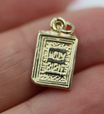 Genuine 9ct 9K 375 Yellow Gold Holy Bible Book Charm Pendant