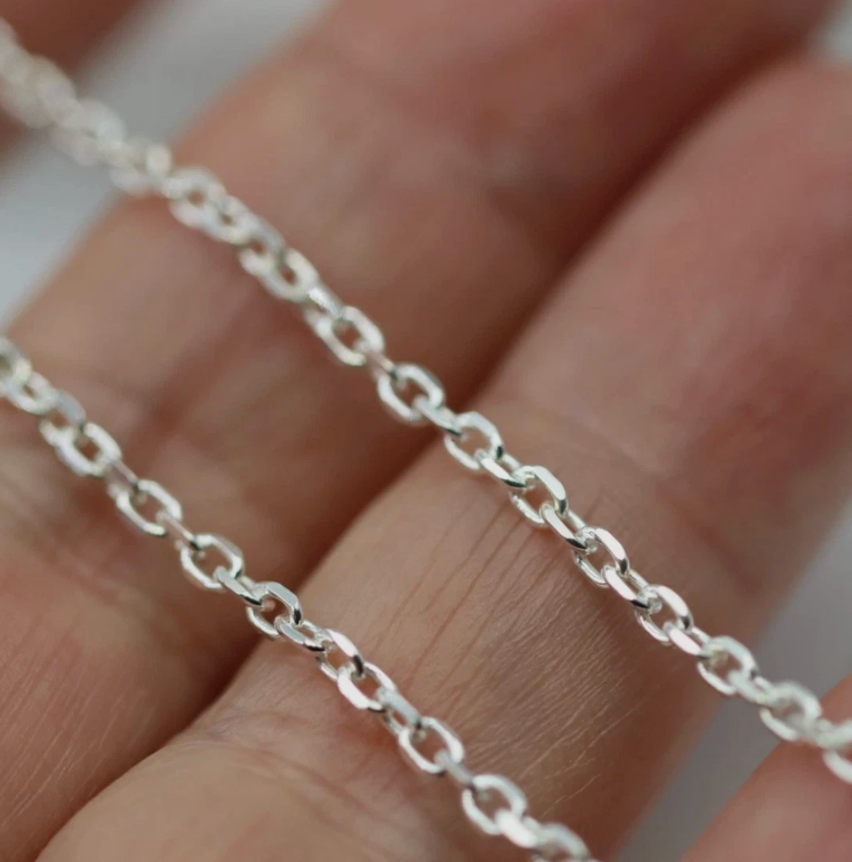 Genuine Sterling Silver 925 Diamond-Cut Cable Chain Necklace, 2.2mm wide - 45–80cm