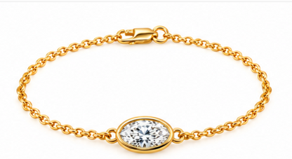 Genuine 9ct 9k 375 Yellow, Rose or White Gold Lab Grown 1.2ct Diamond Oval Belcher 20cm Bracelet