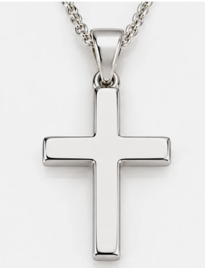 Sterling Silver 925 Plain Cross Pendant with Kerb Chain – 34mm × 21mm