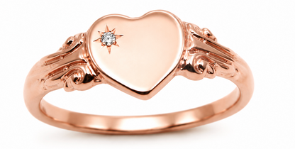 Solid Genuine 9ct 9kt 375 Yellow, Rose or White Gold Heart Signet Ring Diamond Ring - Choose your size