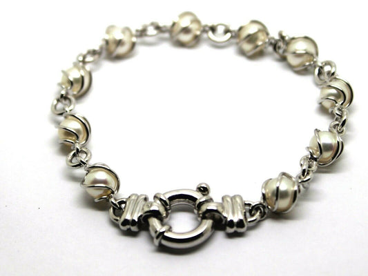 Kaedesigns 22cm long New Sterling Silver Bolt Ring Freshwater White Pearl Bracelet