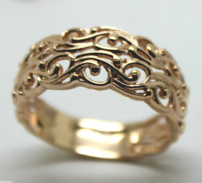 Kaedesigns New 9ct 375 Wide Rose Gold Wide Flower Filigree Ring - Choose your size