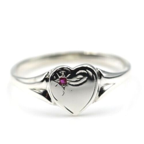 Large New Genuine Sterling Silver 925 Heart Signet Ring Choose Your Size & Gemstone