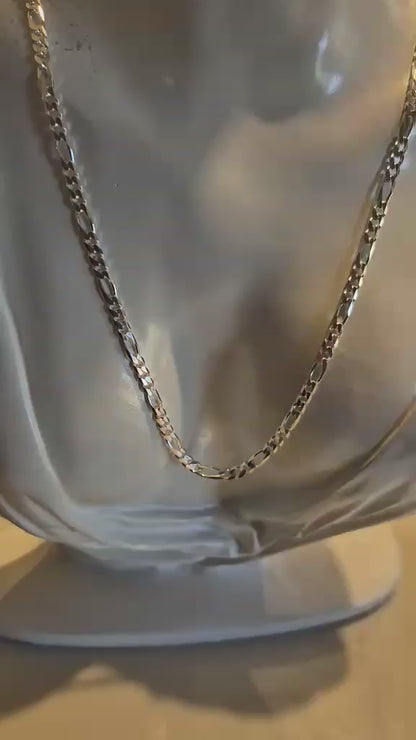 Sterling Silver 925 Bevelled Figaro Diamond Cut Chain 70cm Necklace