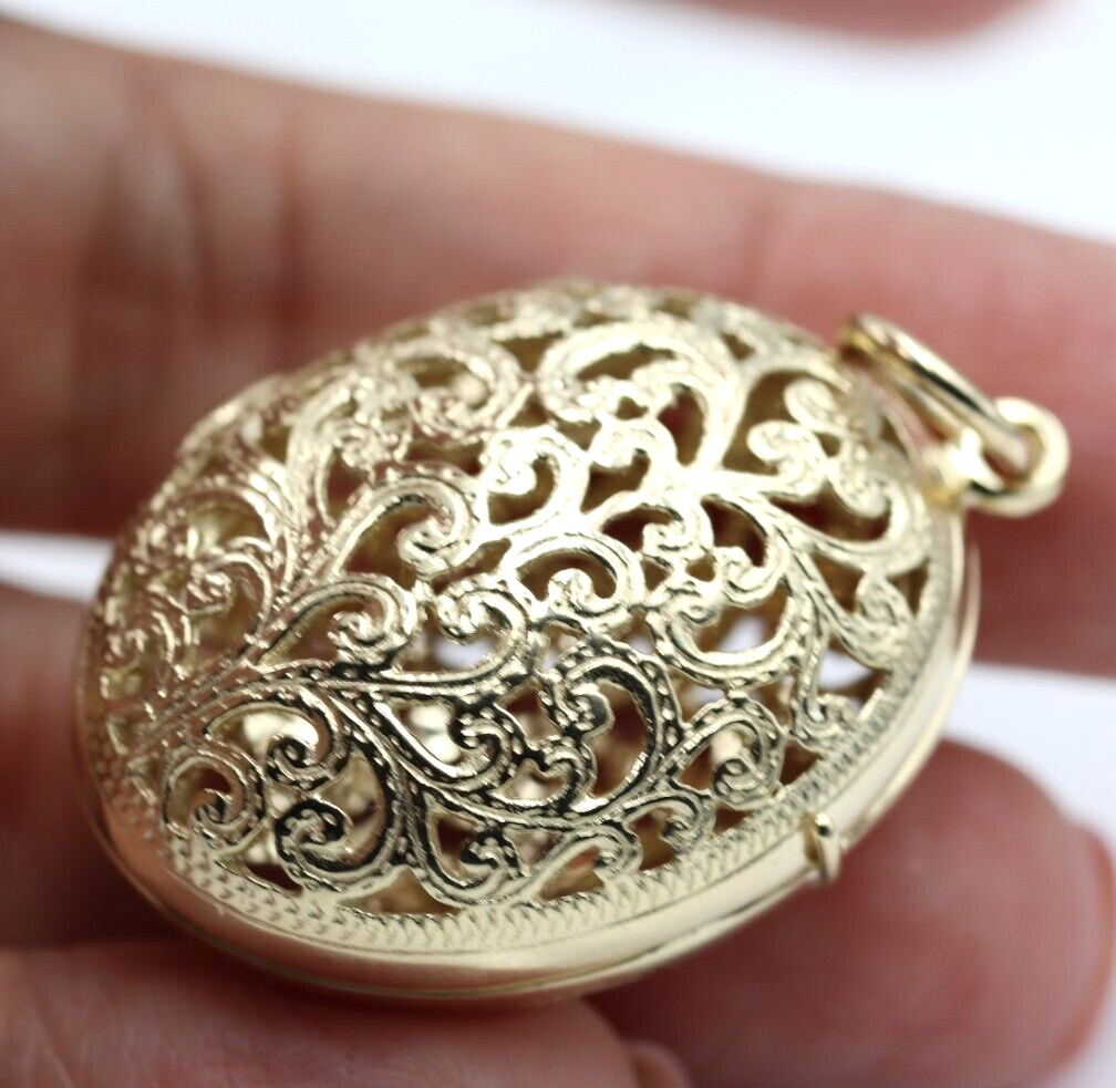 Kaedesigns New Genuine 9ct 9k Solid Yellow, Rose or White Gold Filigree Oval Pendant Locket