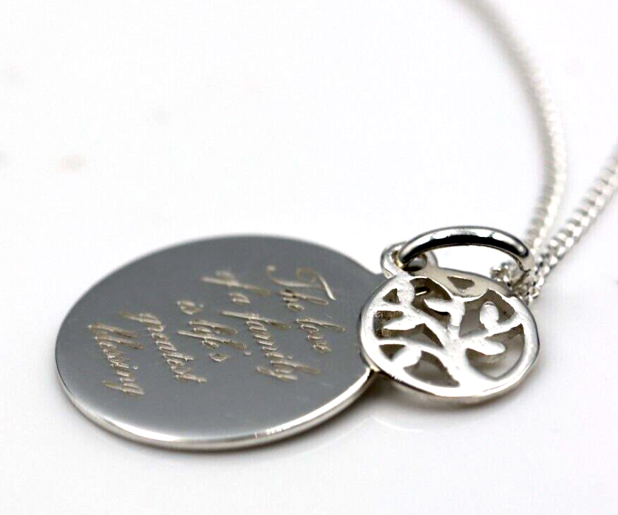 Sterling Silver 'The love of a family is life's greatest blessing' Disc Necklace Chain