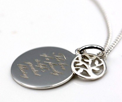 Sterling Silver 'The love of a family is life's greatest blessing' Disc Necklace Chain