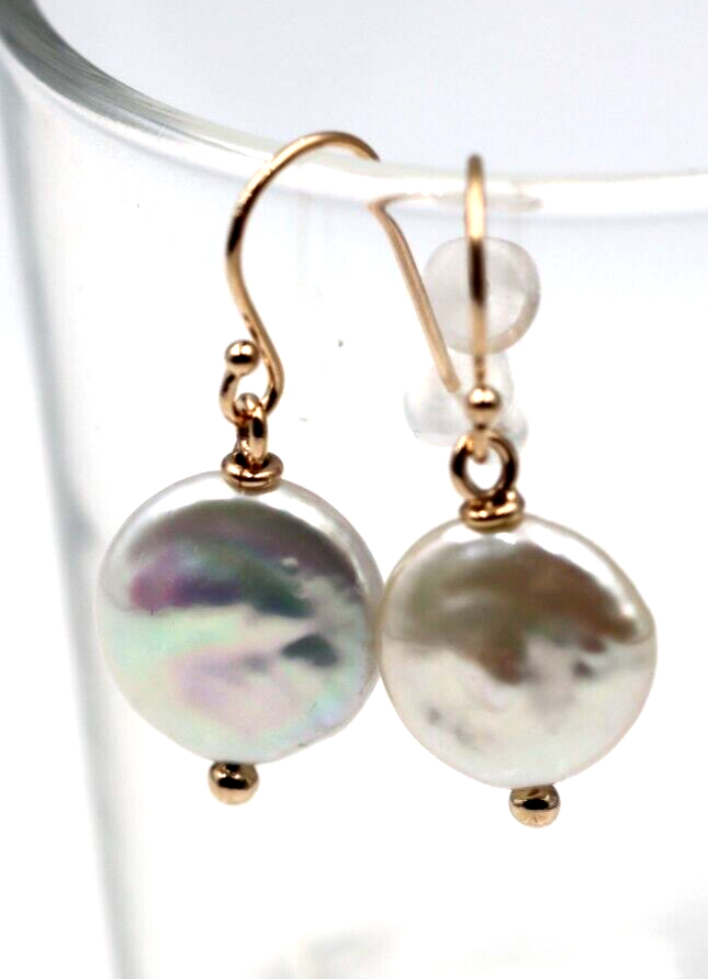 Sterling Silver (Gold Plated Rose Gold) 13mm Coin Pearl Ball Earrings