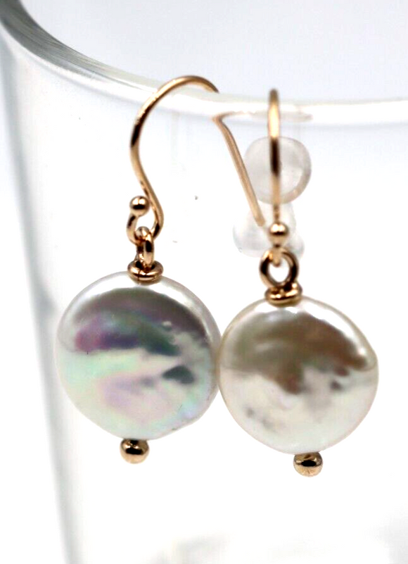 Sterling Silver (Gold Plated Rose Gold) 13mm Coin Pearl Ball Earrings-Free post