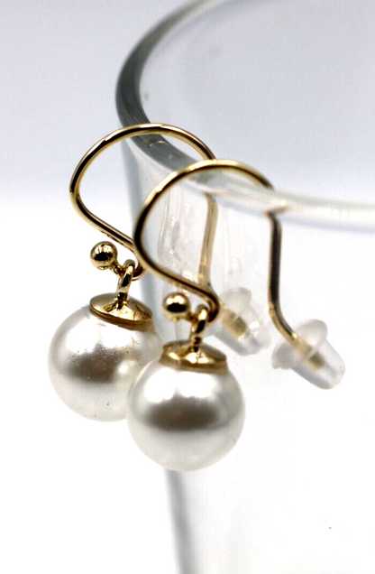 Genuine 9ct Yellow Gold 10mm White Shell Pearl Hook Earrings