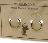 9ct Yellow Gold Sleepers Hinged Facet Earrings Plain 12mm *Free Post In Oz