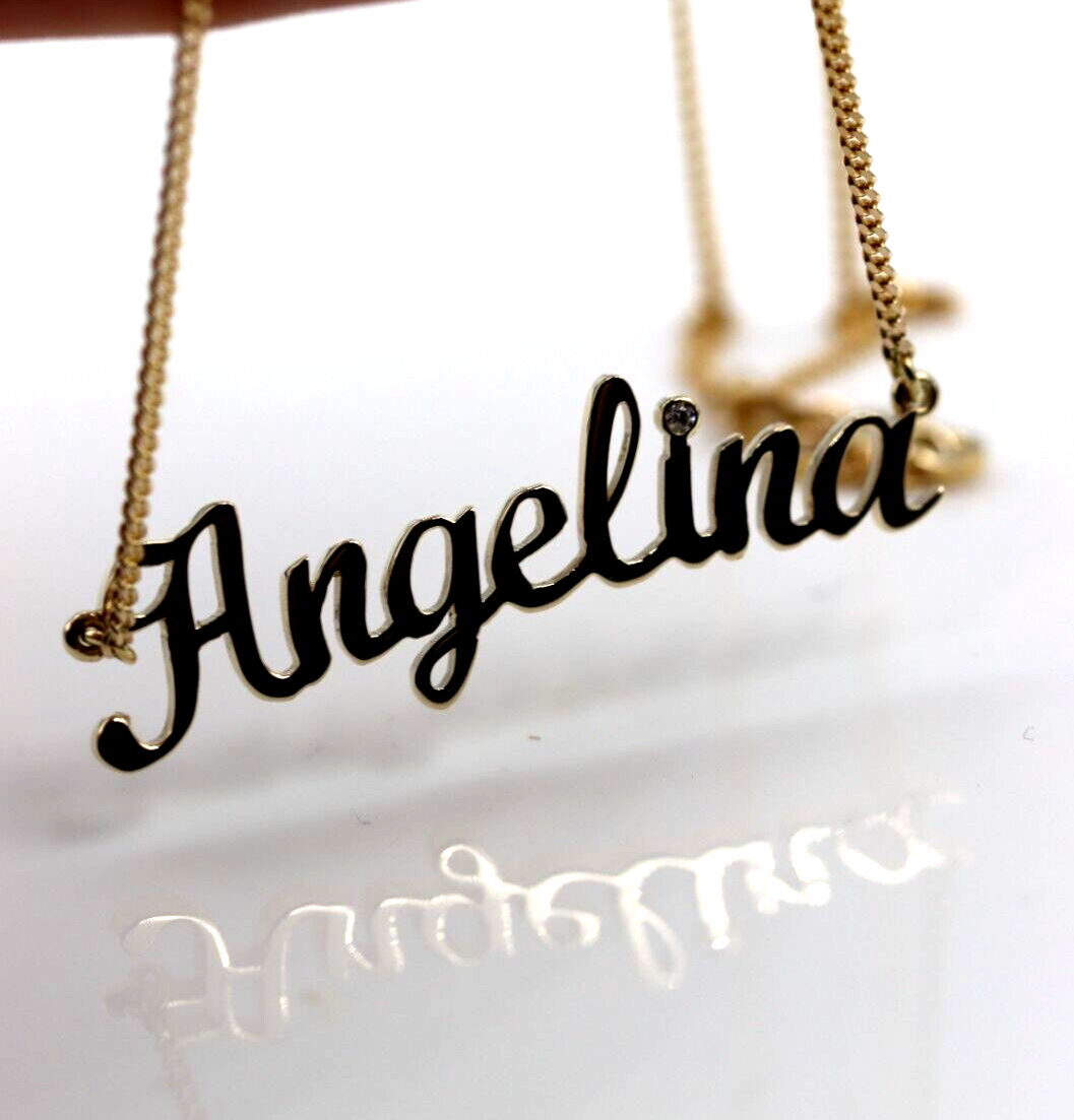 Genuine Solid 9ct 375 Yellow, Rose or White Gold Diamond Nameplate Pendant Necklace Any Name!