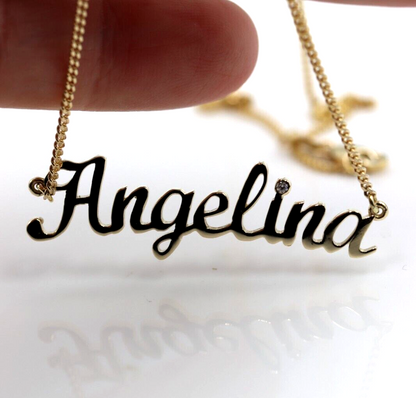 Genuine Solid 9ct 375 Yellow, Rose or White Gold Diamond Nameplate Pendant Necklace Any Name!