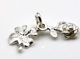 Sterling Silver 925 Lucky Four Leaf Clover & Rose Pendant / Charm - Free post